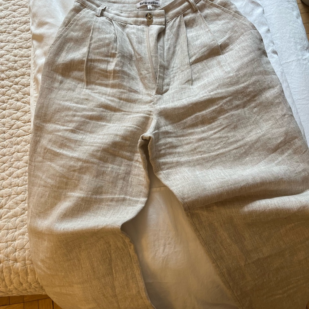 Reformation Beige Linen Trousers